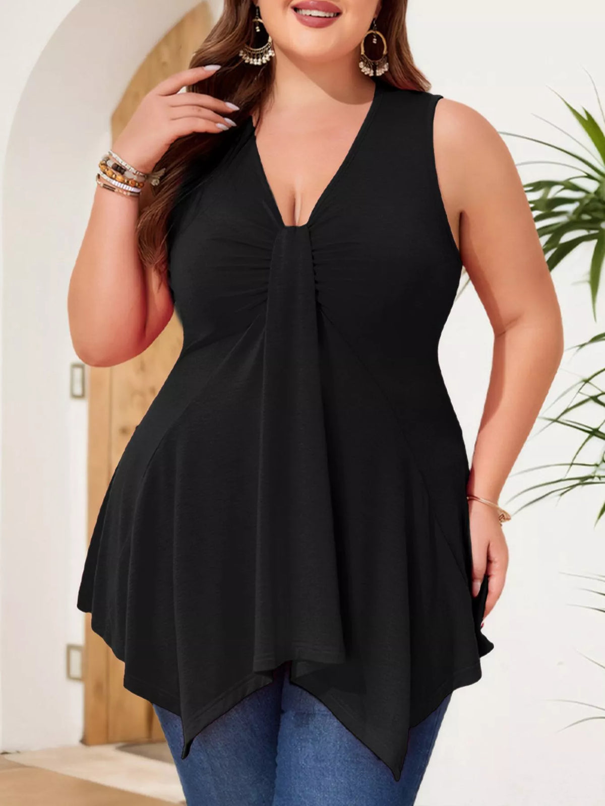 Ruched flowy tank top drape detail