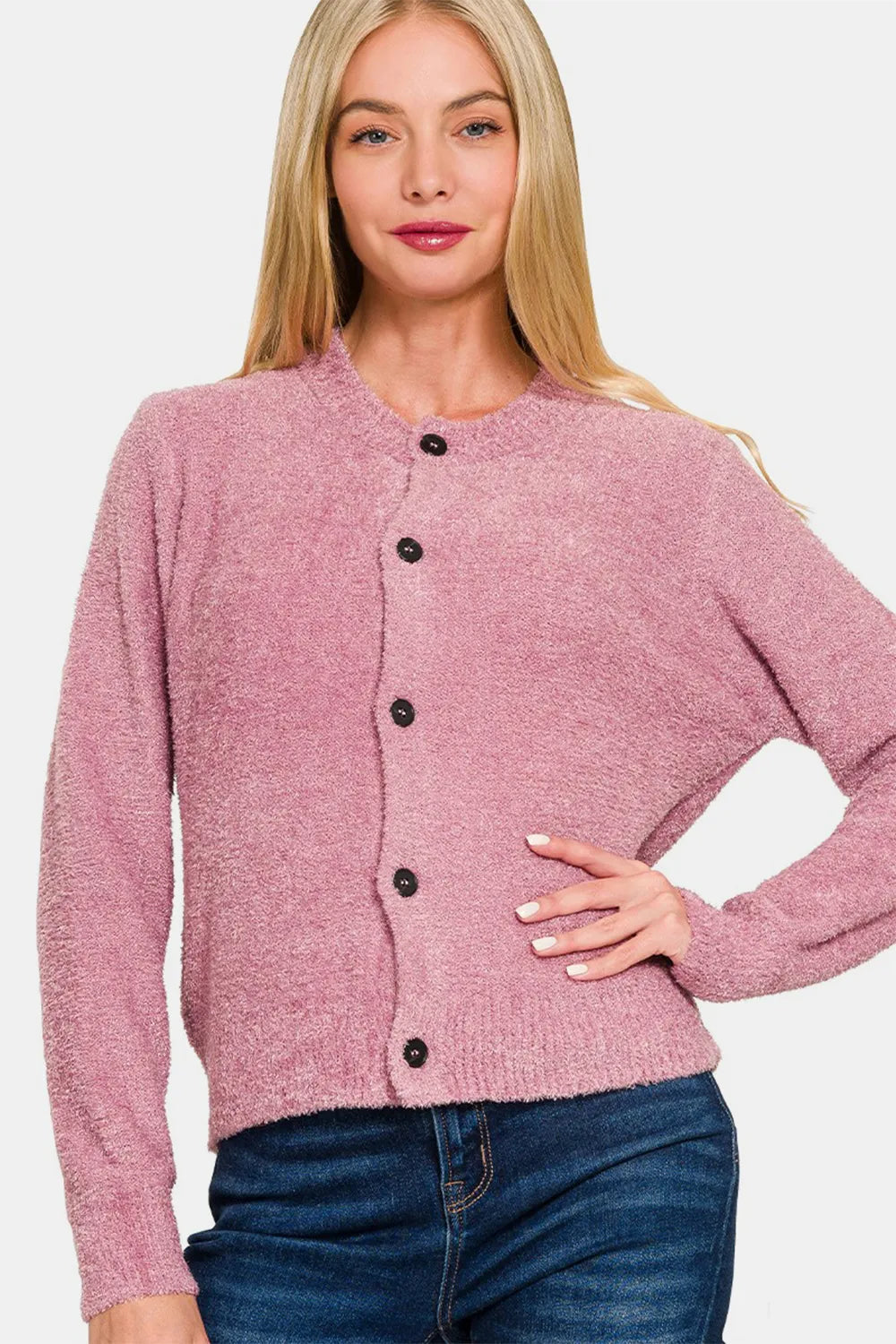 Zenana Button Down Long Sleeve Sweater Cardigan - Fashorio