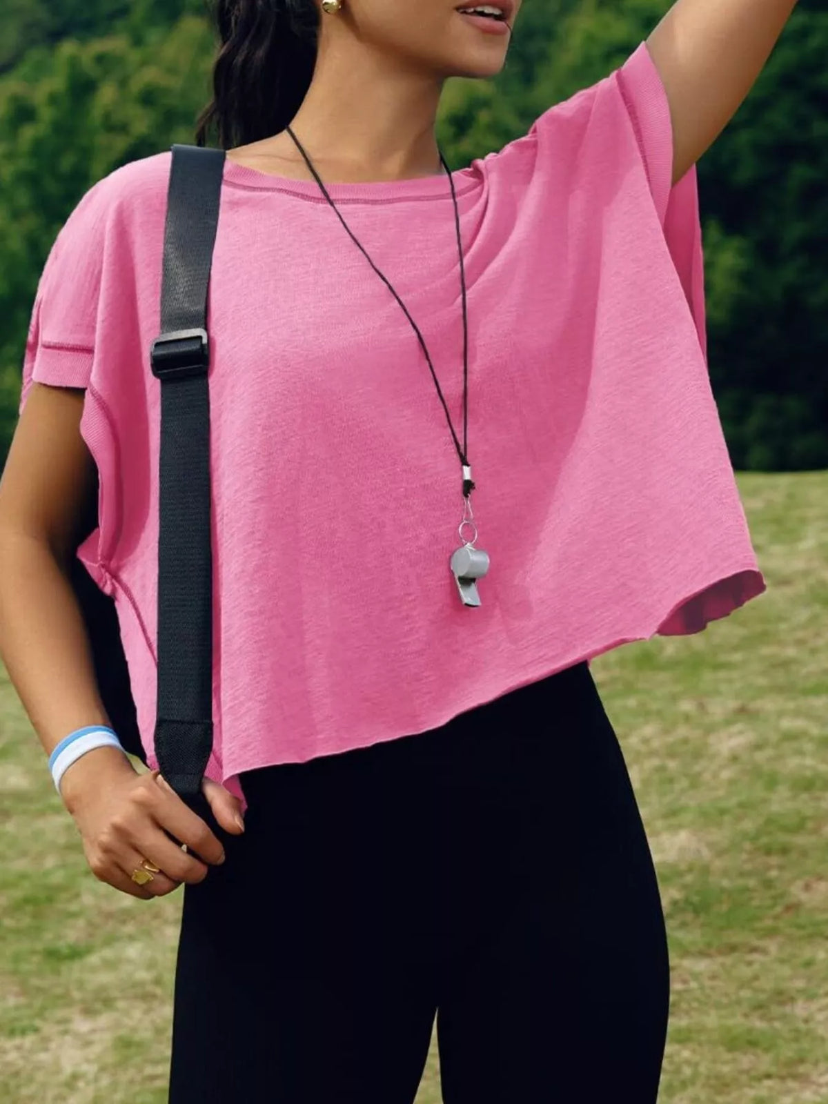 White cutout crisscross back short sleeve t shirt detail view