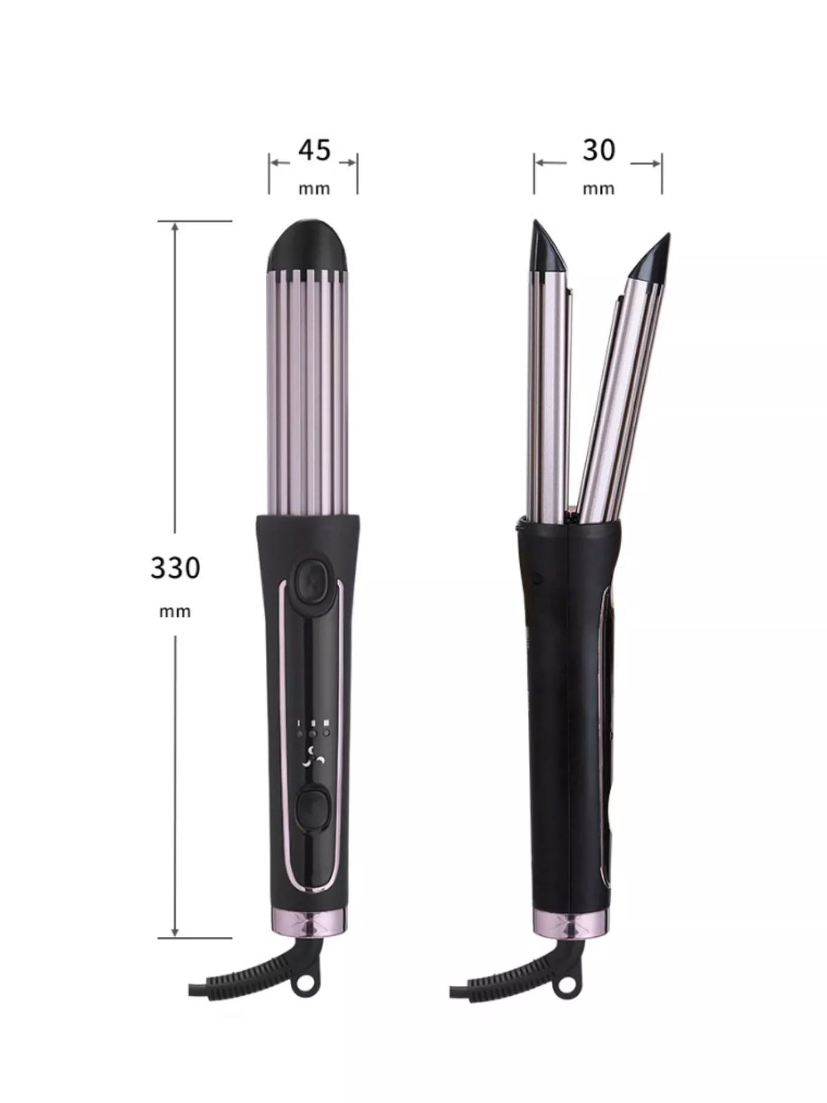 Curling iron power controls detail