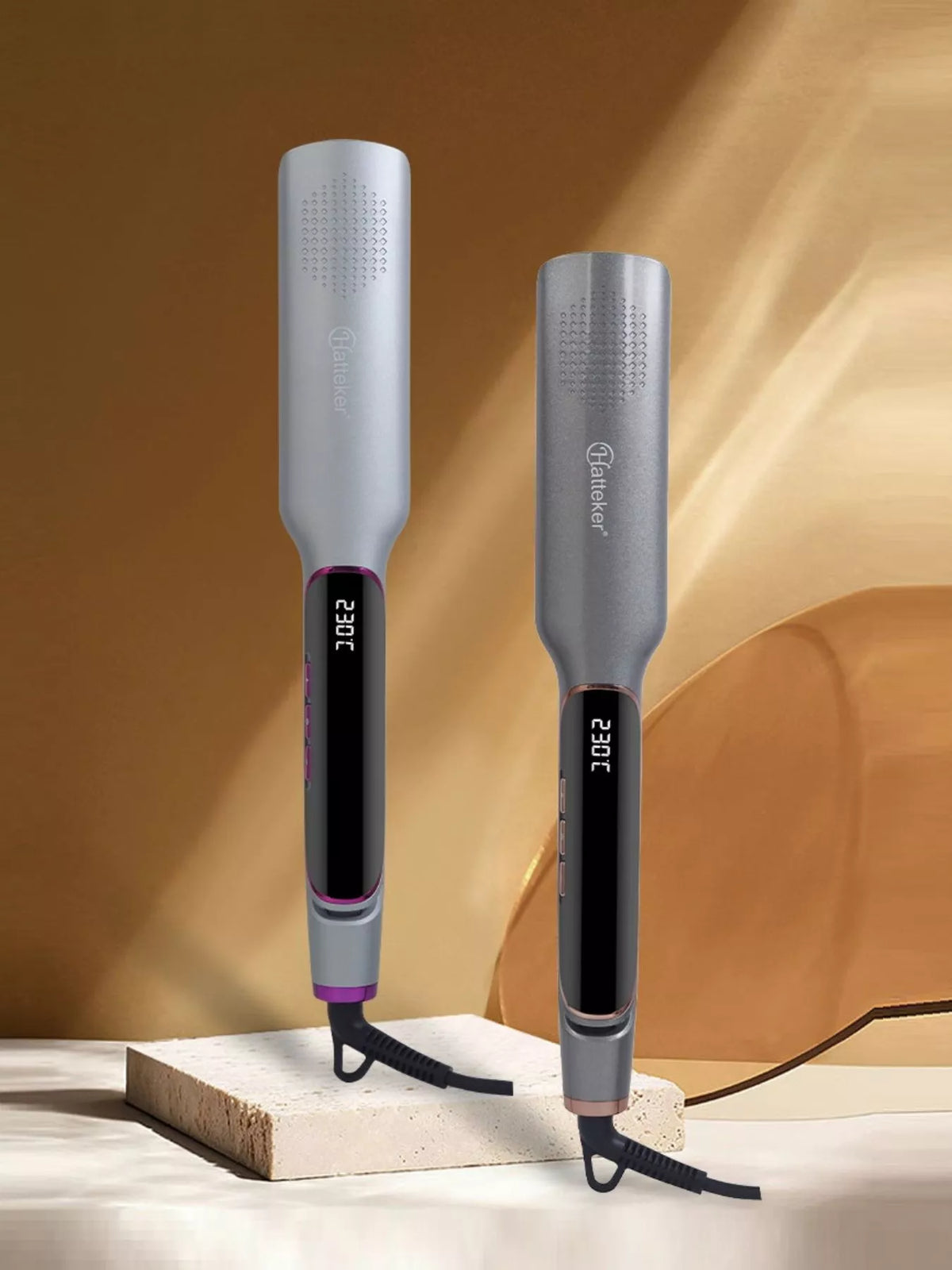 2 in 1 hair straightener and curling iron in gold