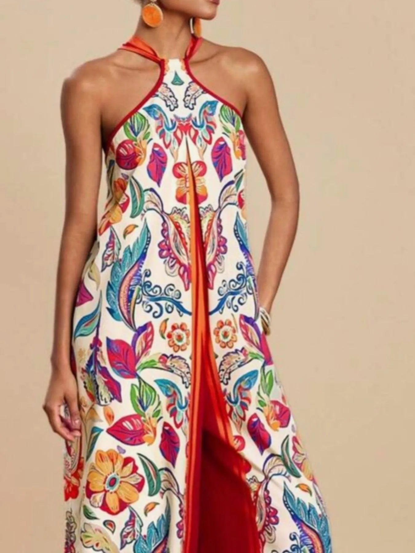 Printed Halter Wide-Leg Jumpsuit - Fashorio