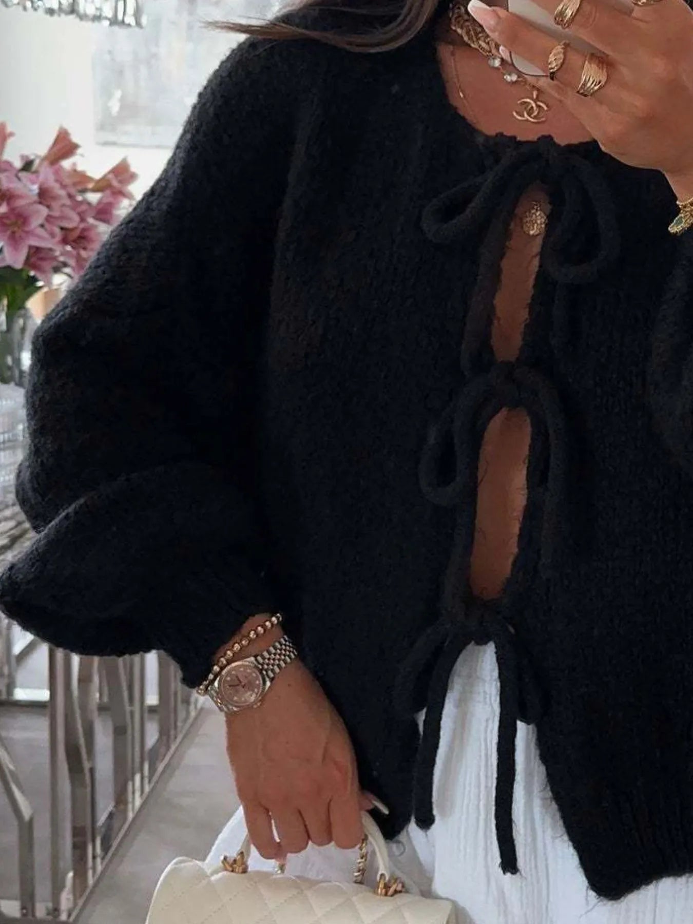 Cozy Bow-Tie Front Knit Cardigan - Fashorio