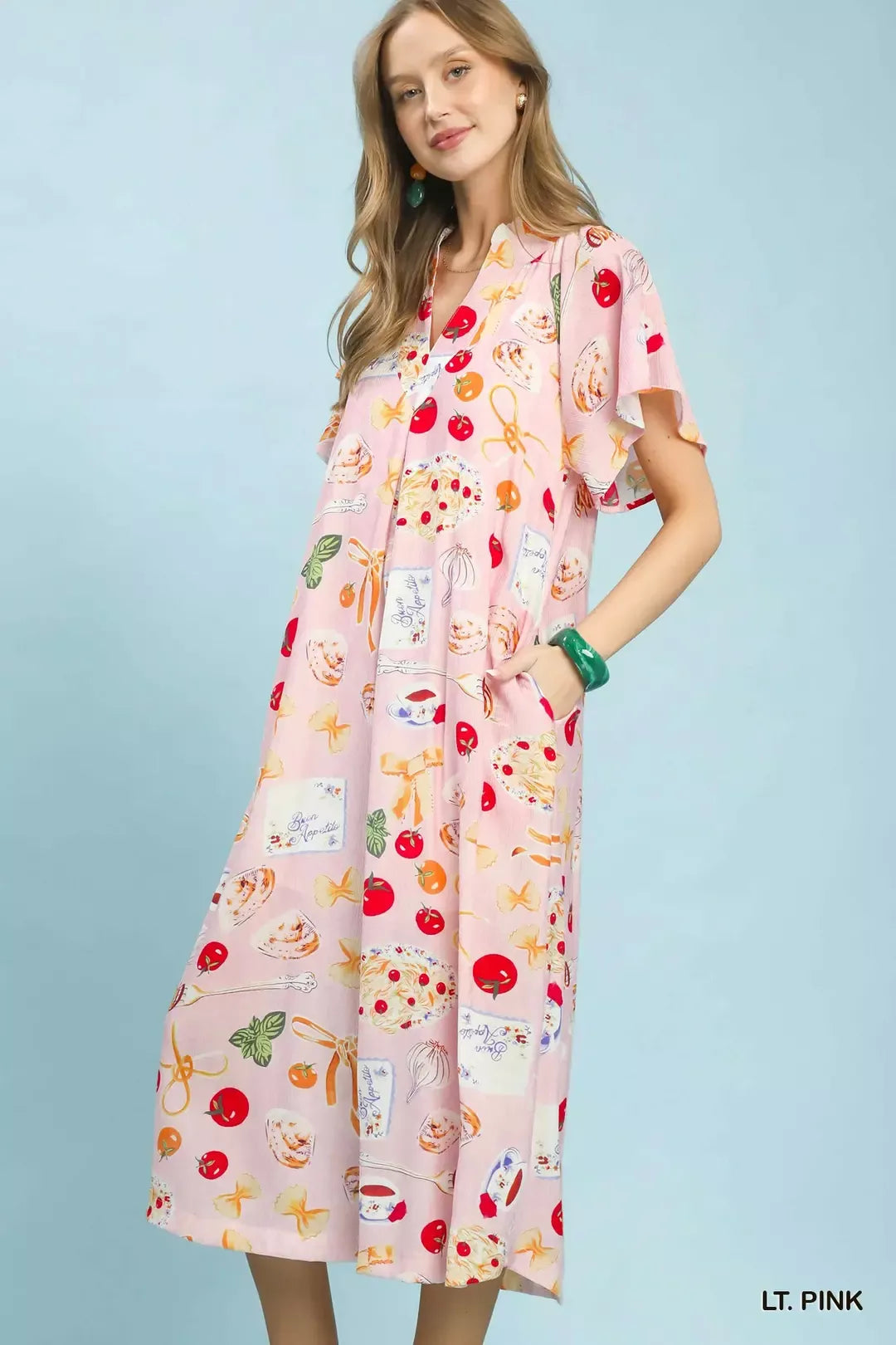 Abstract Print Flutter Sleeve Midi Dress side view