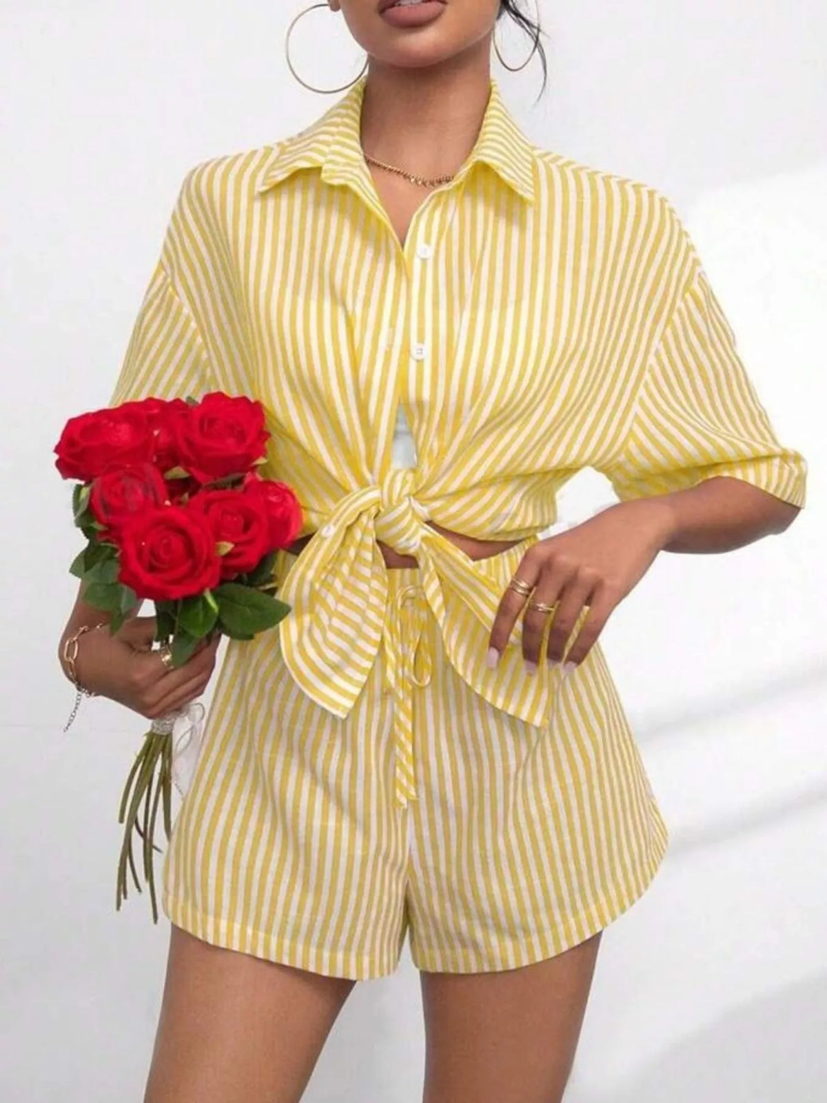 Striped set back view