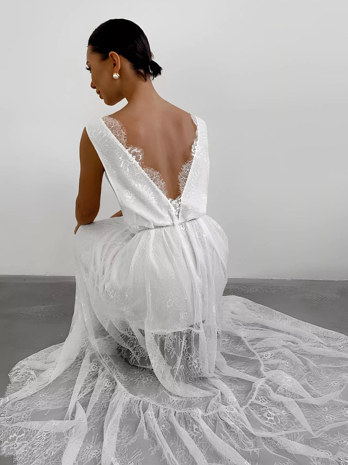 lace deep v neck maxi dress fabric close up