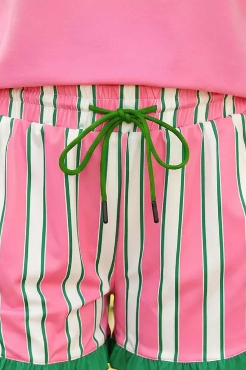 Striped summer shorts side and pocket view