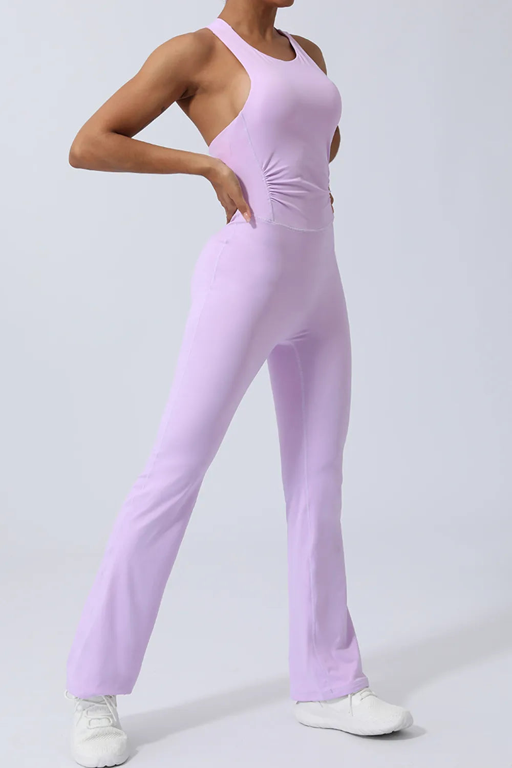Crisscross wide strap sleeveless jumpsuit strap detail