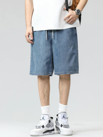 Men's Plus Size Drawstring Denim Shorts Blue - Fashorio
