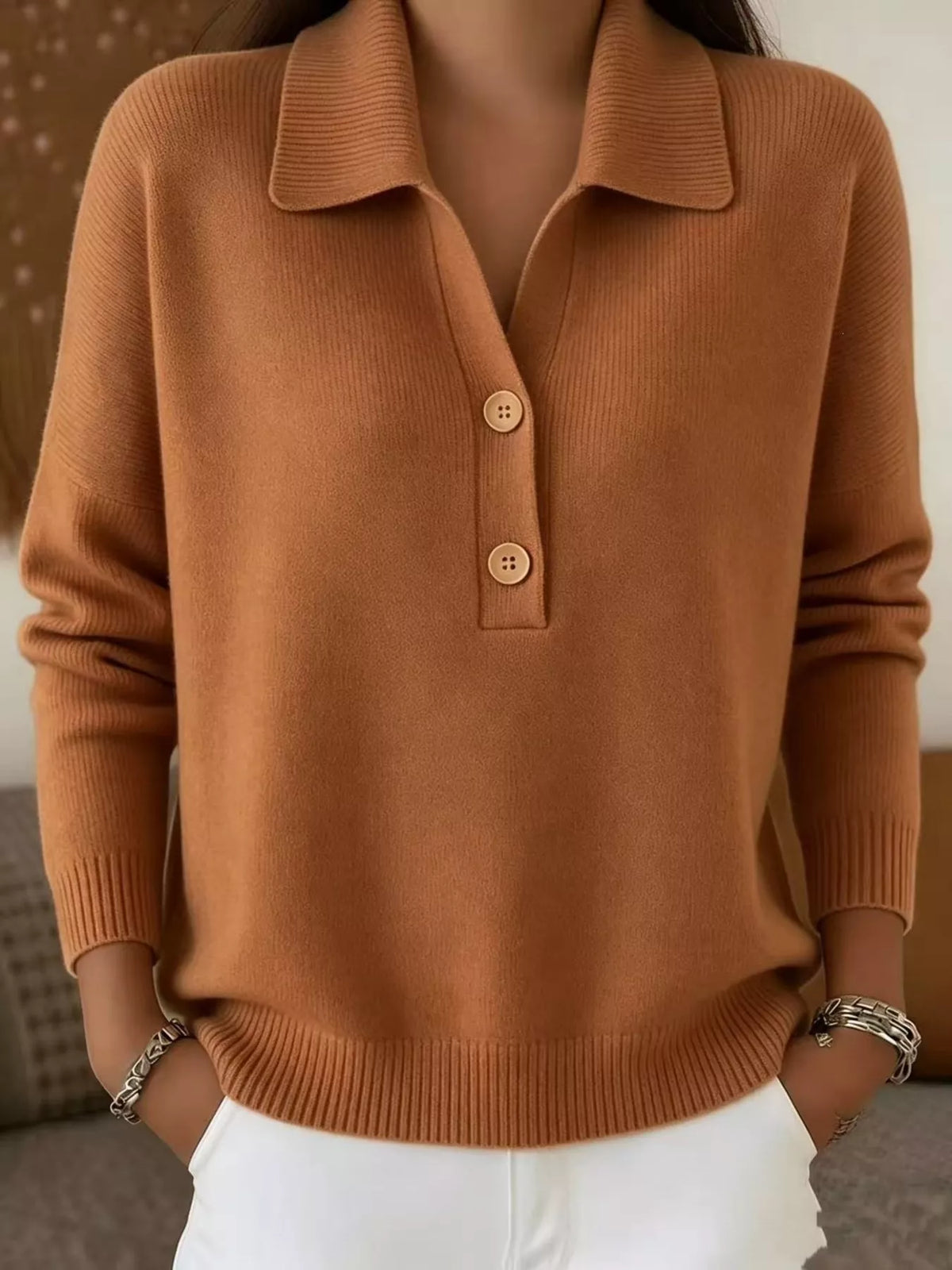 Button Front Long Sleeve Sweater Plus Size view 10