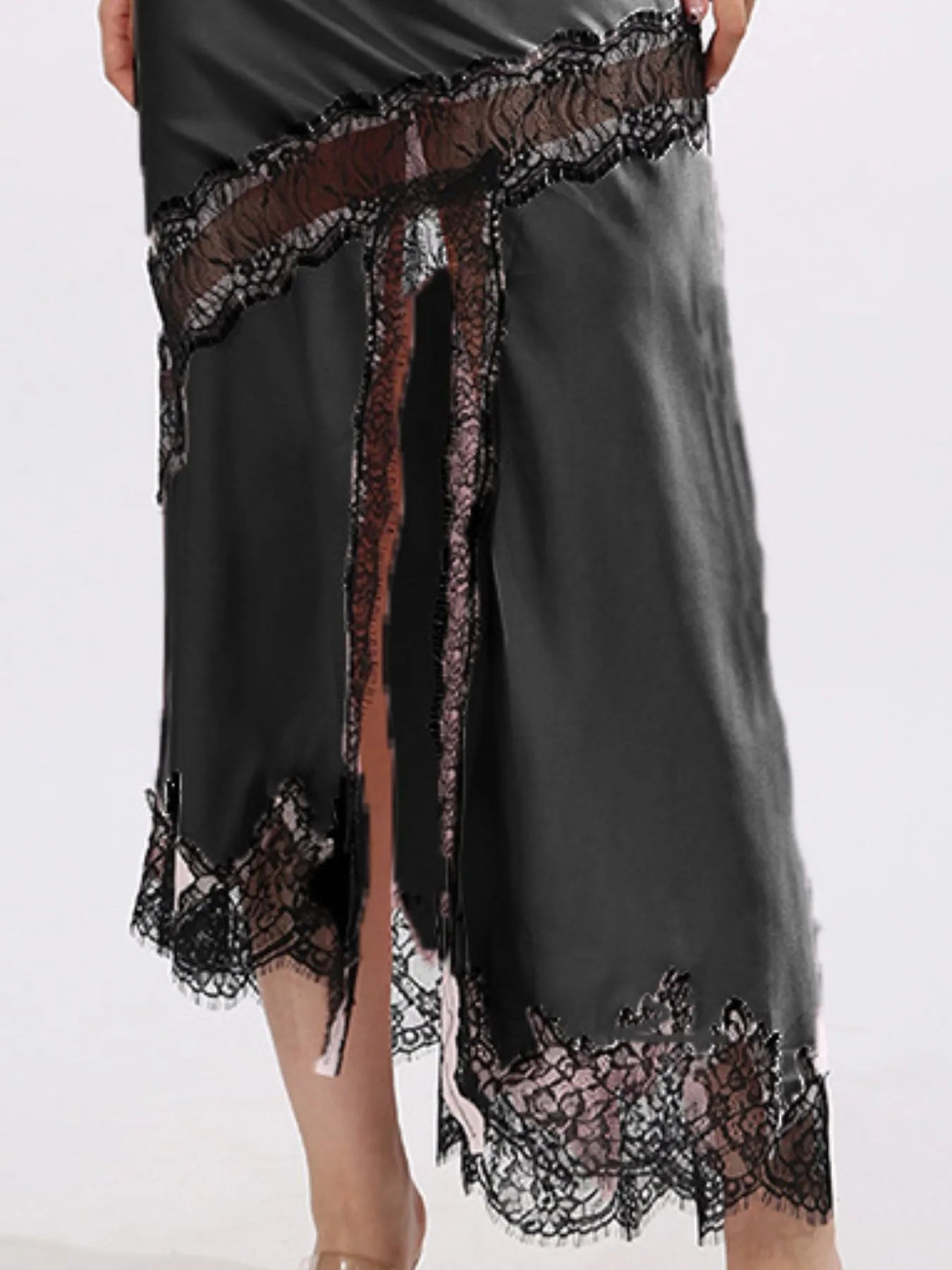 Lace Trim Asymmetrical Midi Skirt - Fashorio