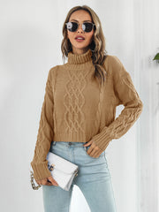 Turtleneck Dropped Shoulder Sweater Caramel - Fashorio