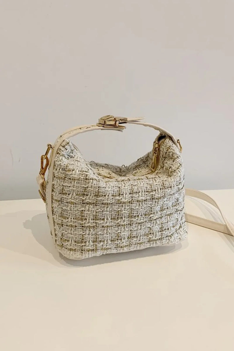 Woven shoulder bag with removable strap front view