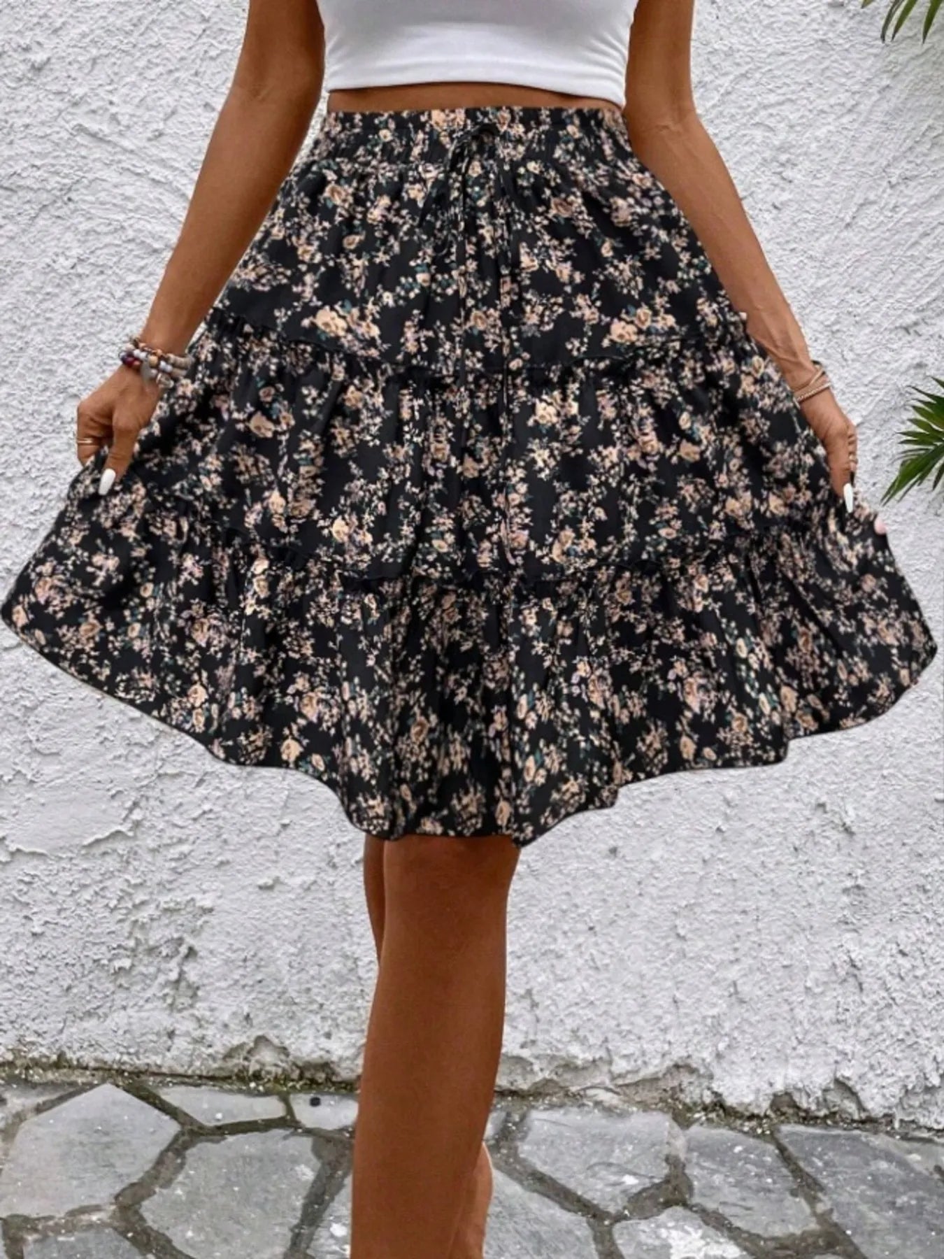 Floral Print Midi Skirt - Fashorio