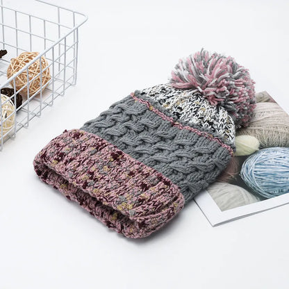 Contrast Thermal Hat with Pompom Gray One Size - Fashorio