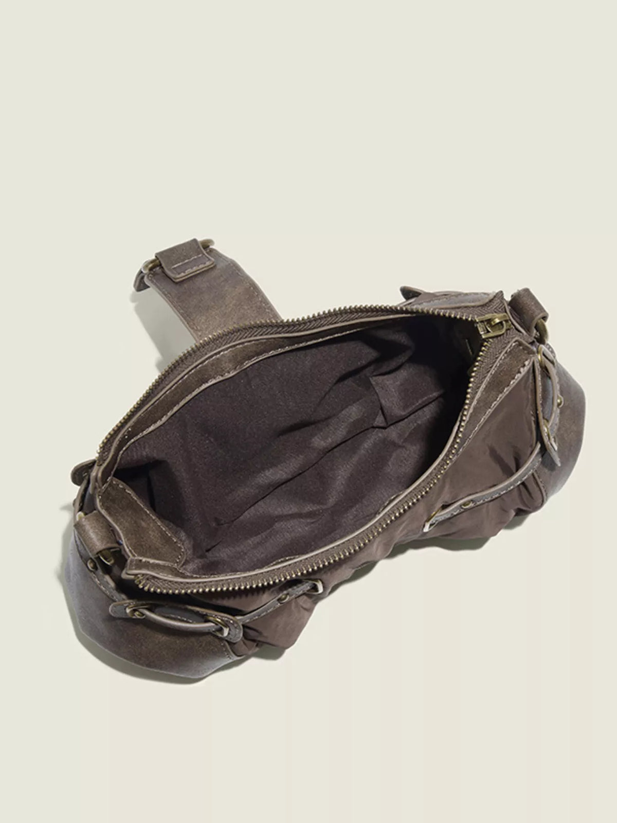 Coffee brown PU leather shoulder bag side view