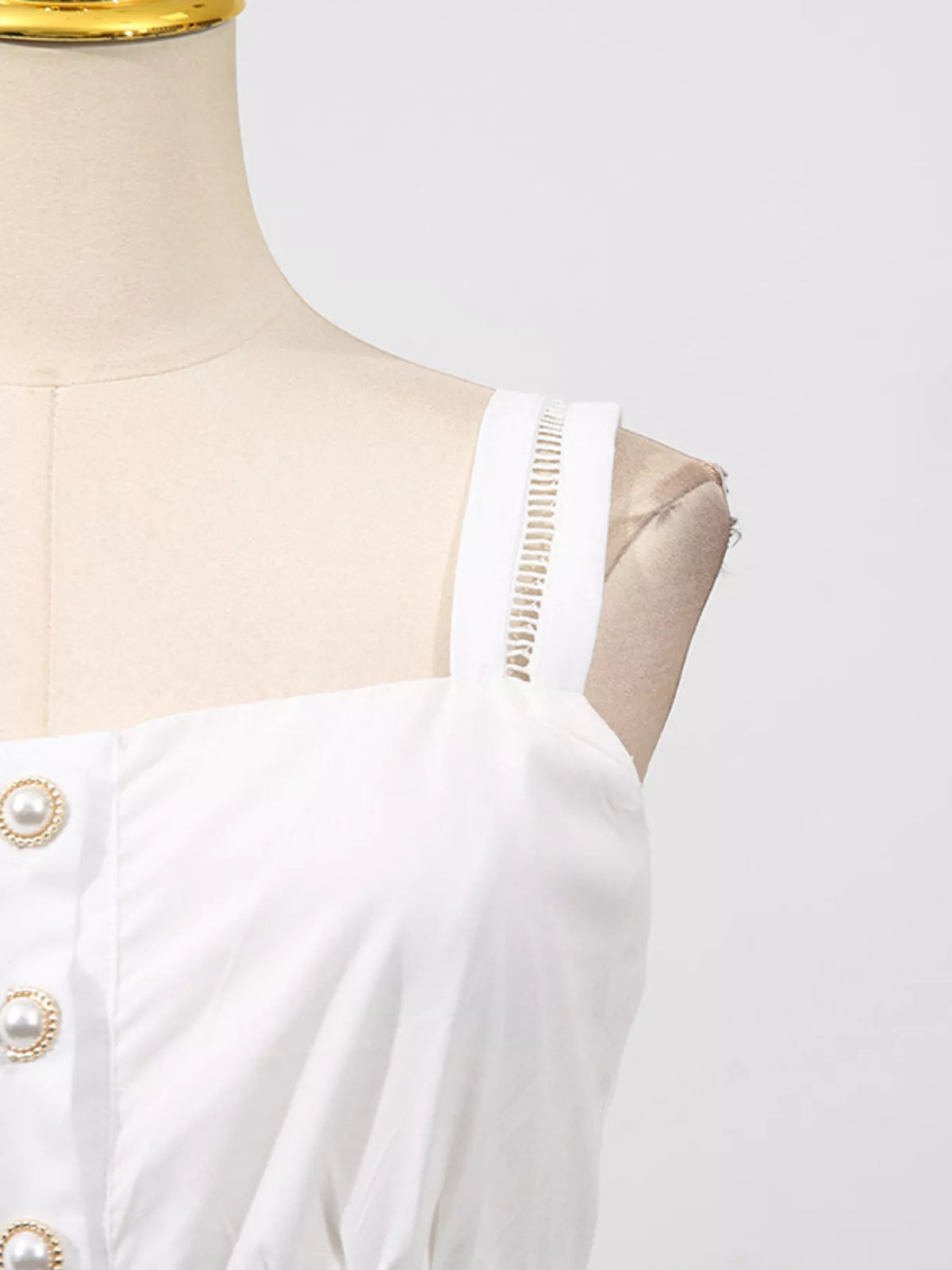 Eyelet button down midi dress on model