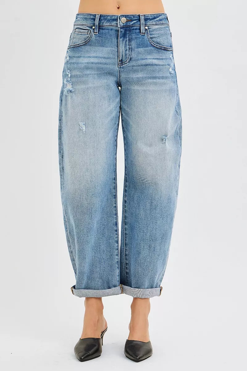 RISEN cuffed hem barrel jeans detail