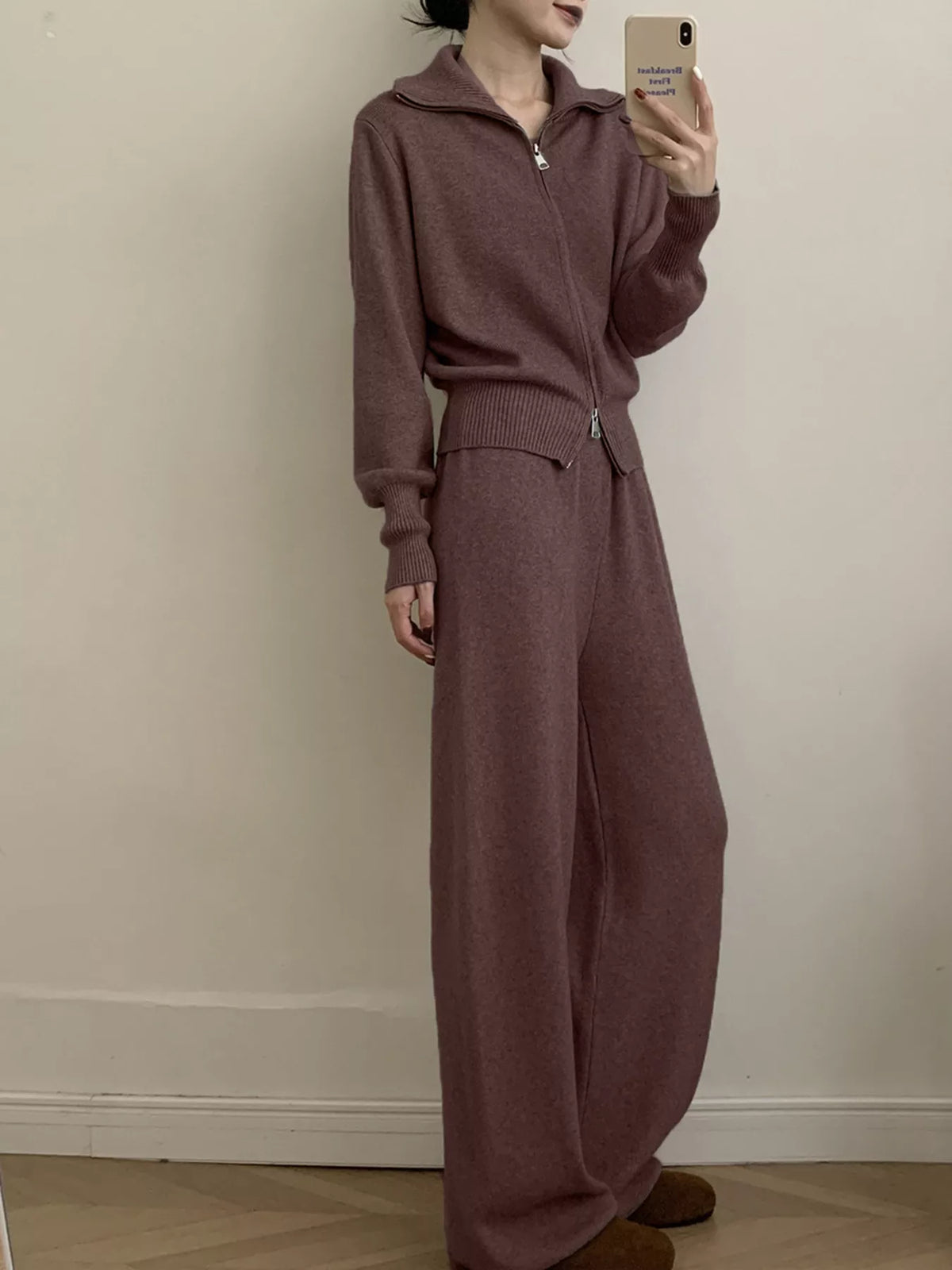 Zip Up Outerwear and Wide Leg Pants Set, view 4