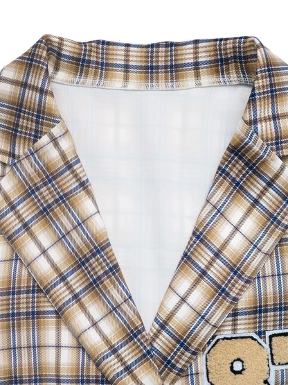 Number 87 Plaid Long Sleeve Blazer - Fashorio