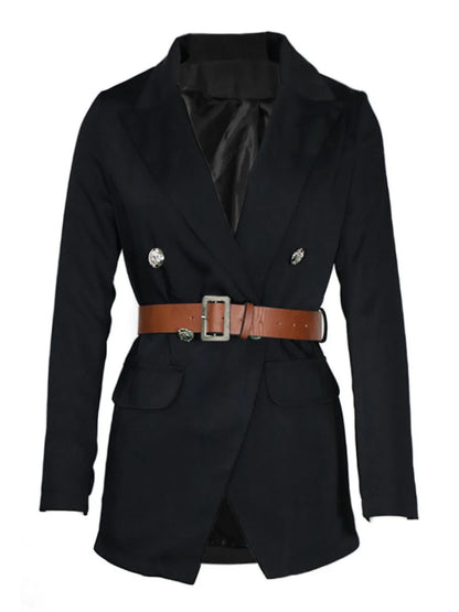 Buttoned Lapel Collar Long Sleeve Blazer - Fashorio