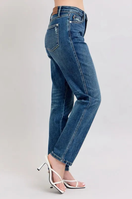 Judy Blue Full Size High Waisted Rigid Magic Non-destroy Straight Leg Jeans Plus Size - Fashorio