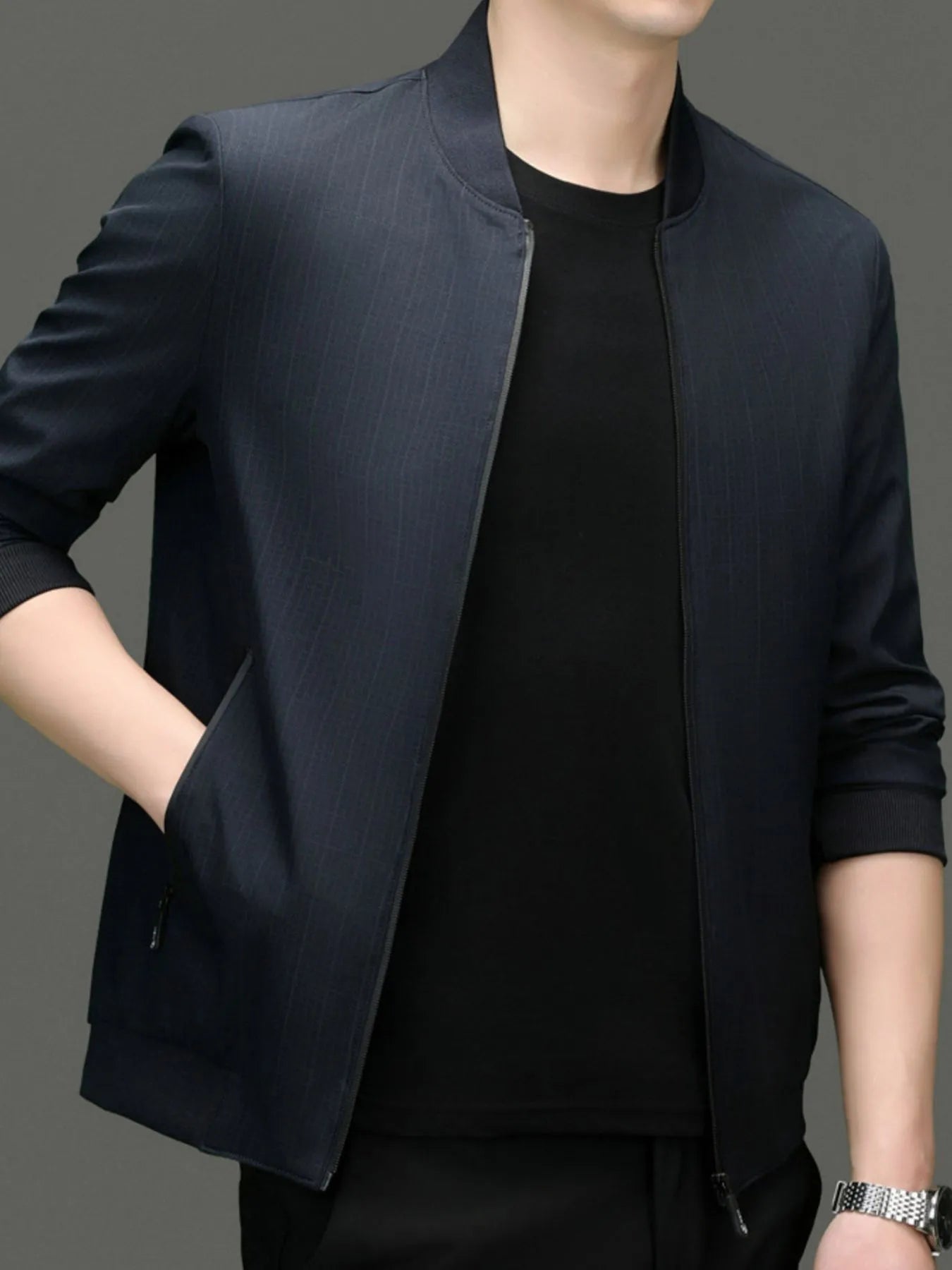 Men's Plus Size Zip Up Long Sleeve Jacket Haqing - Fashorio