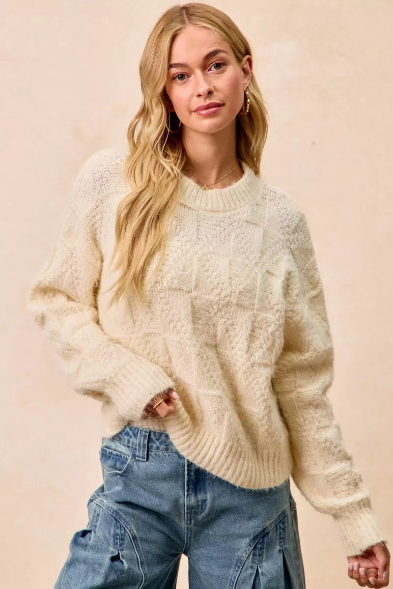 Checkerboard Drop Shoulder Sweater in Ivory view 16