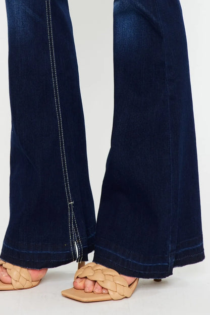 Kancan Mid Rise Slim Flare Jeans – Dark Stonewash Denim - Fashorio