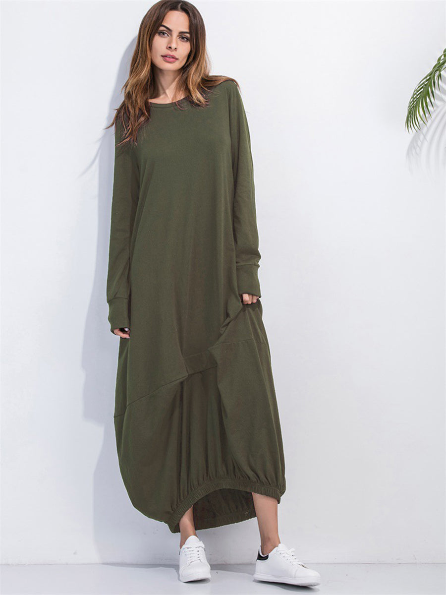 Full Size Round Neck Long Sleeve Sweatshirt Dress Matcha Green - Fashorio