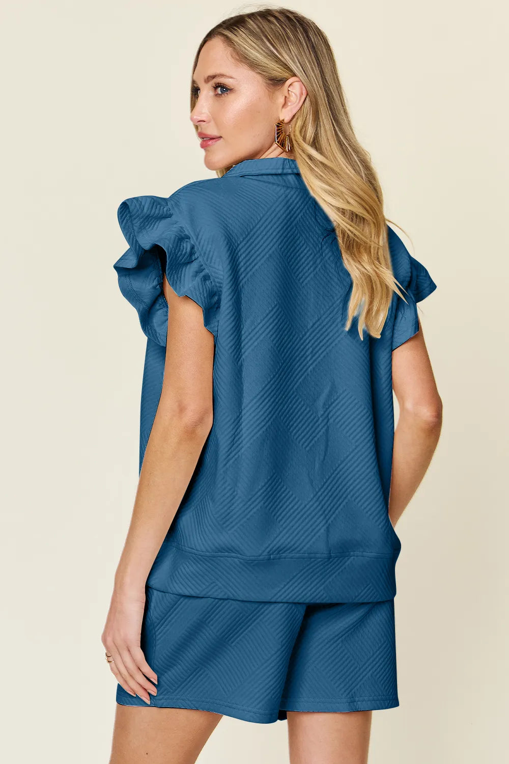 Flounce Sleeve Top and Drawstring Shorts Set, view 29