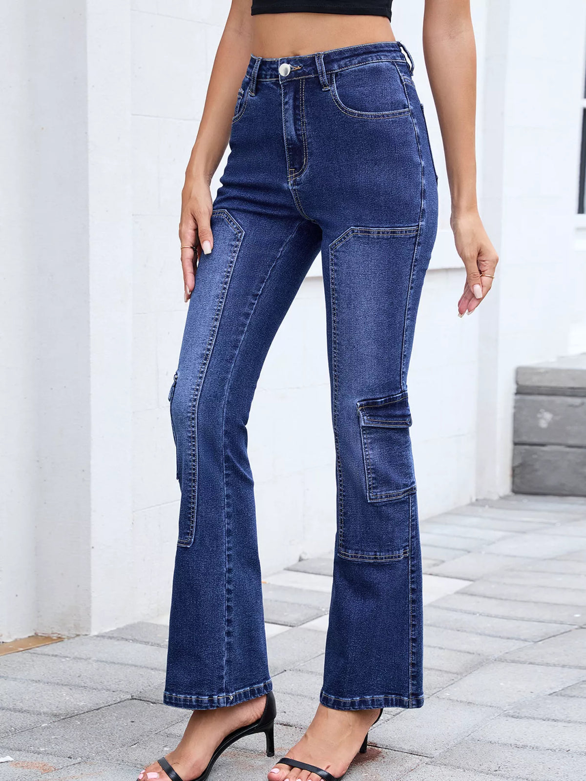 Blue high waist bootcut jeans