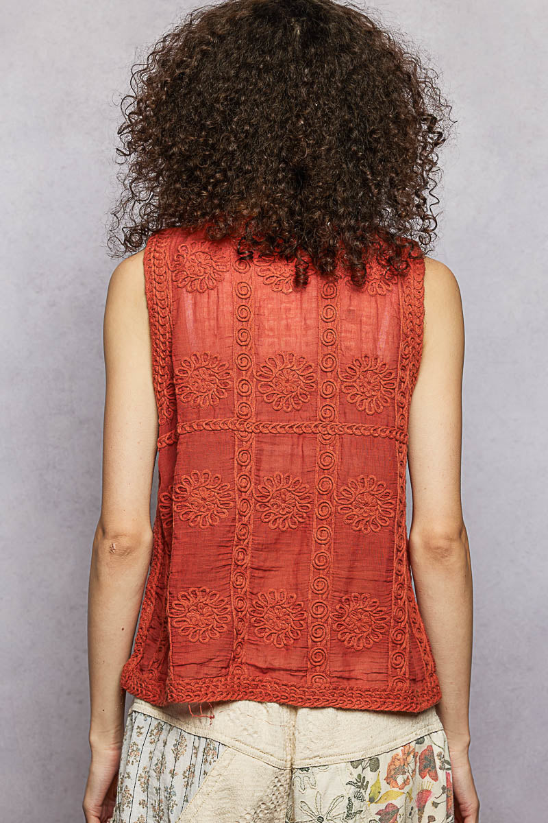 Ginger crochet sweater vest texture close up