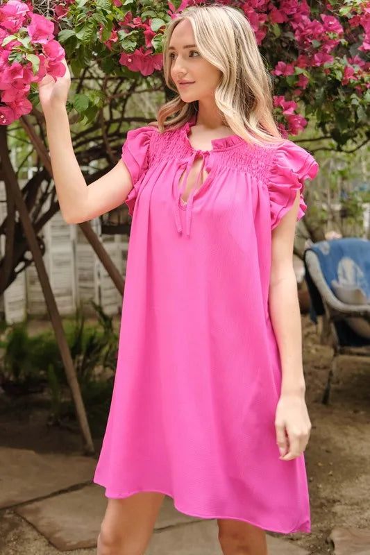 Ruffle Shoulder Smocked Detailed Dress side view