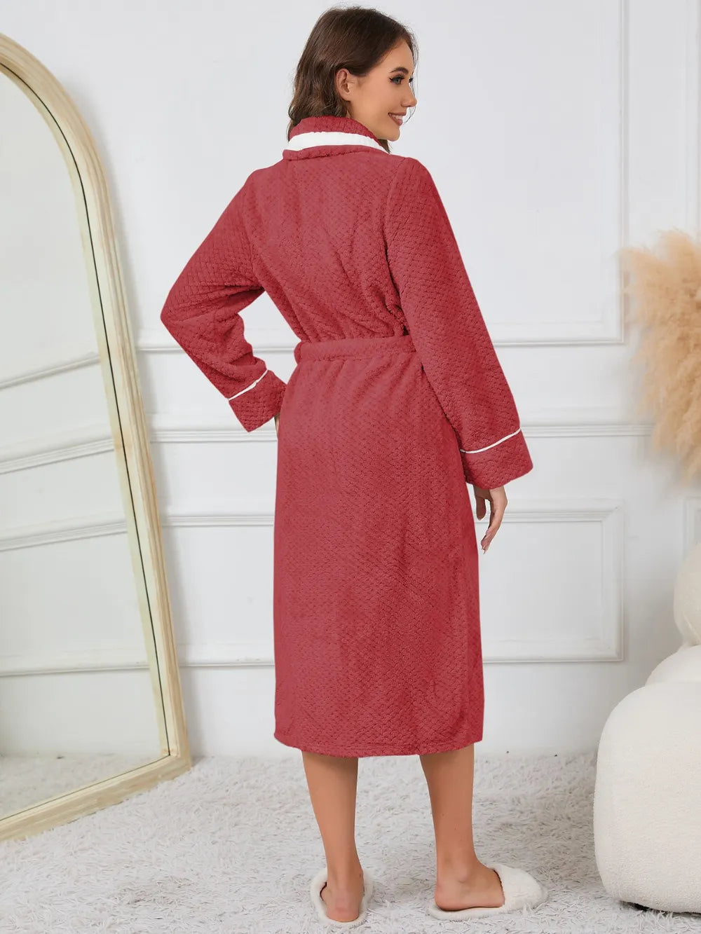 Contrast Trim Tie Waist Lounge Nightgown with Pockets - Fashorio