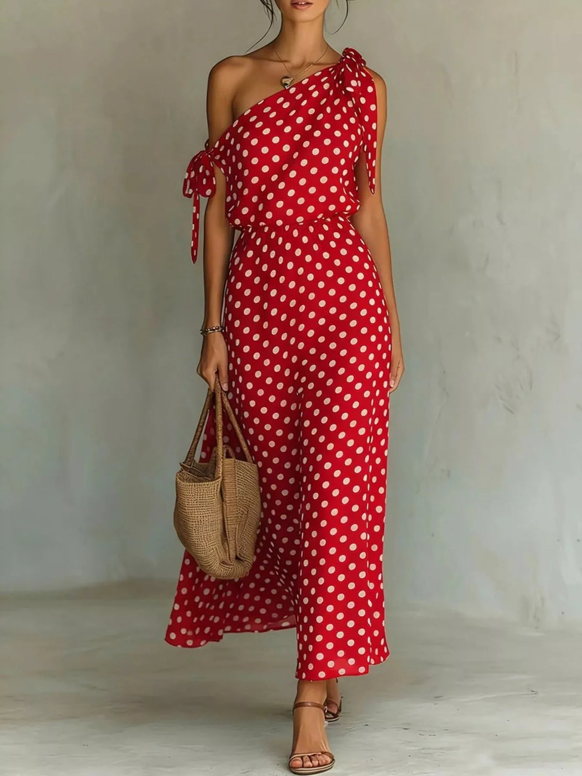 Polka Dot One-Shoulder Maxi Dress Plus Size, view 5