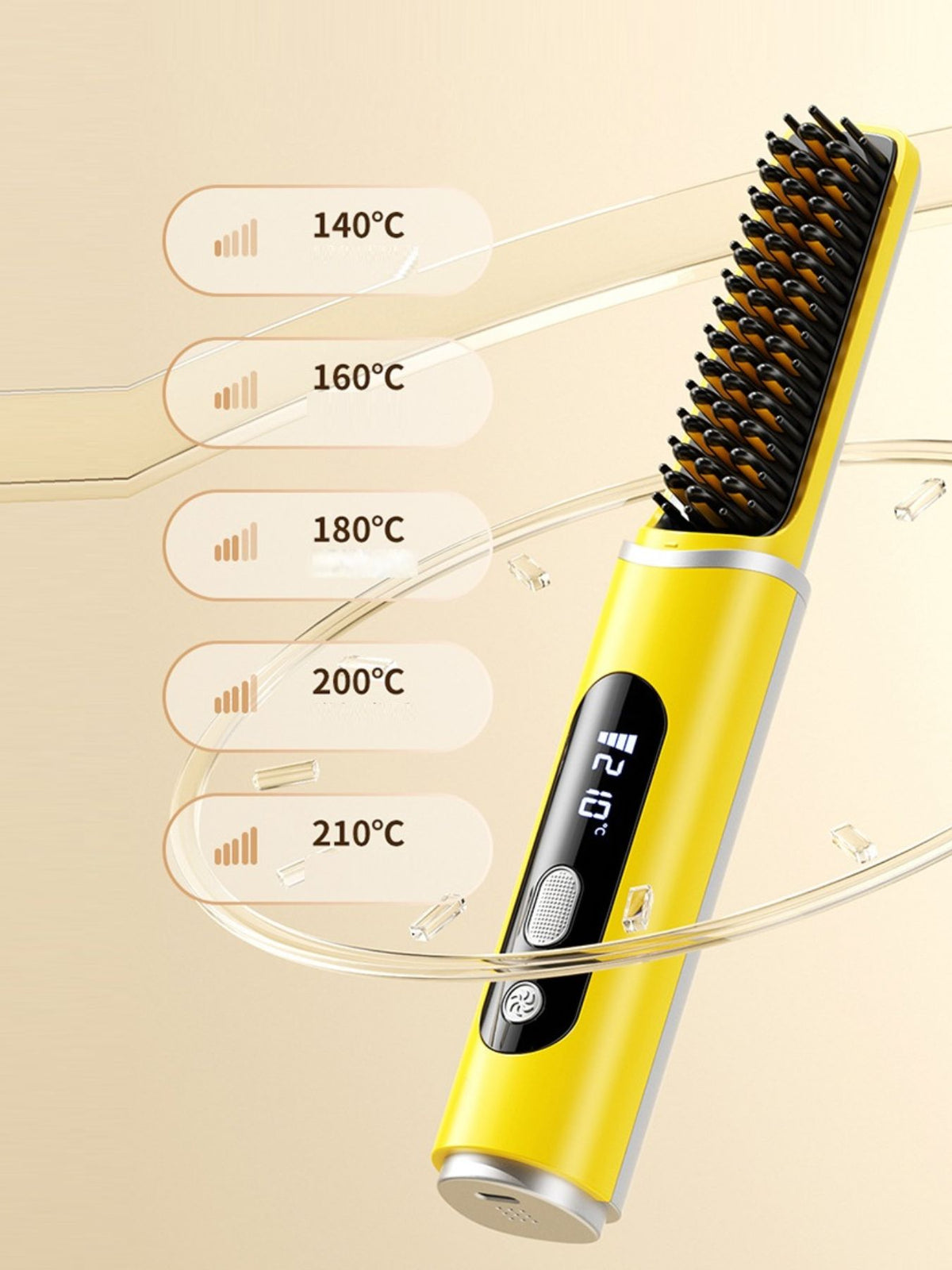 Straightening comb in use on hair