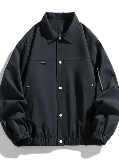 Men's Plus Size Elastic Hem Long Sleeve Jacket Black - Fashorio