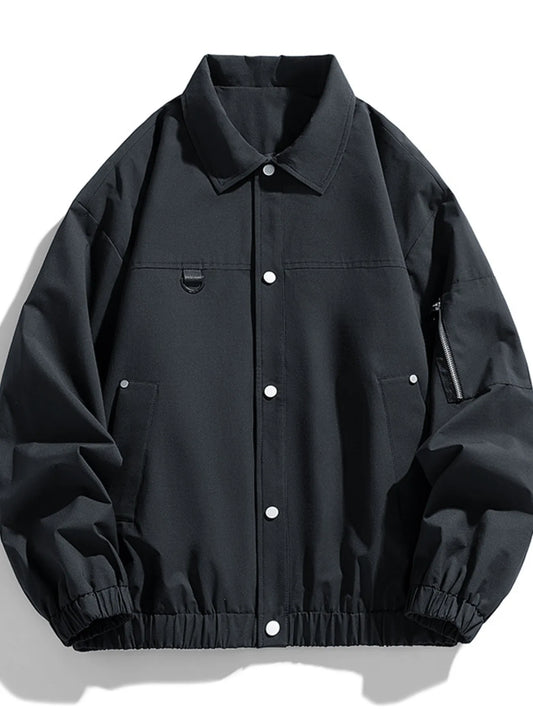 Men's Plus Size Elastic Hem Long Sleeve Jacket Black - Fashorio