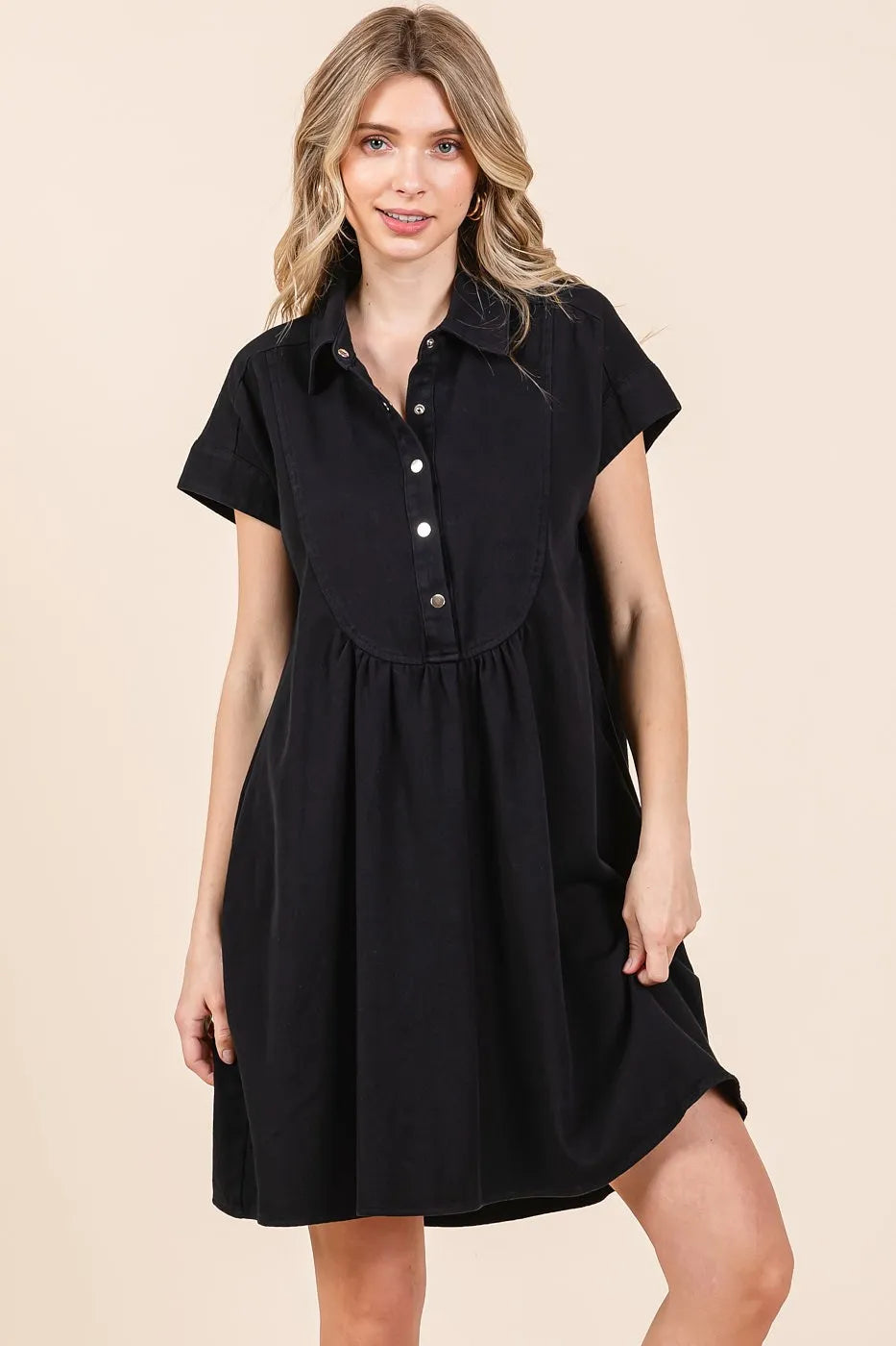 Twill Short Sleeve Collared Mini Dress side view