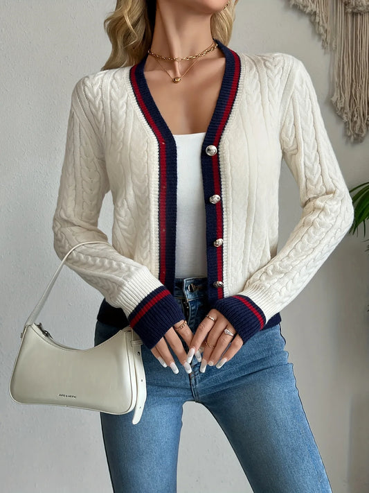 Cable Knit Button-Front Cardigan - Fashorio