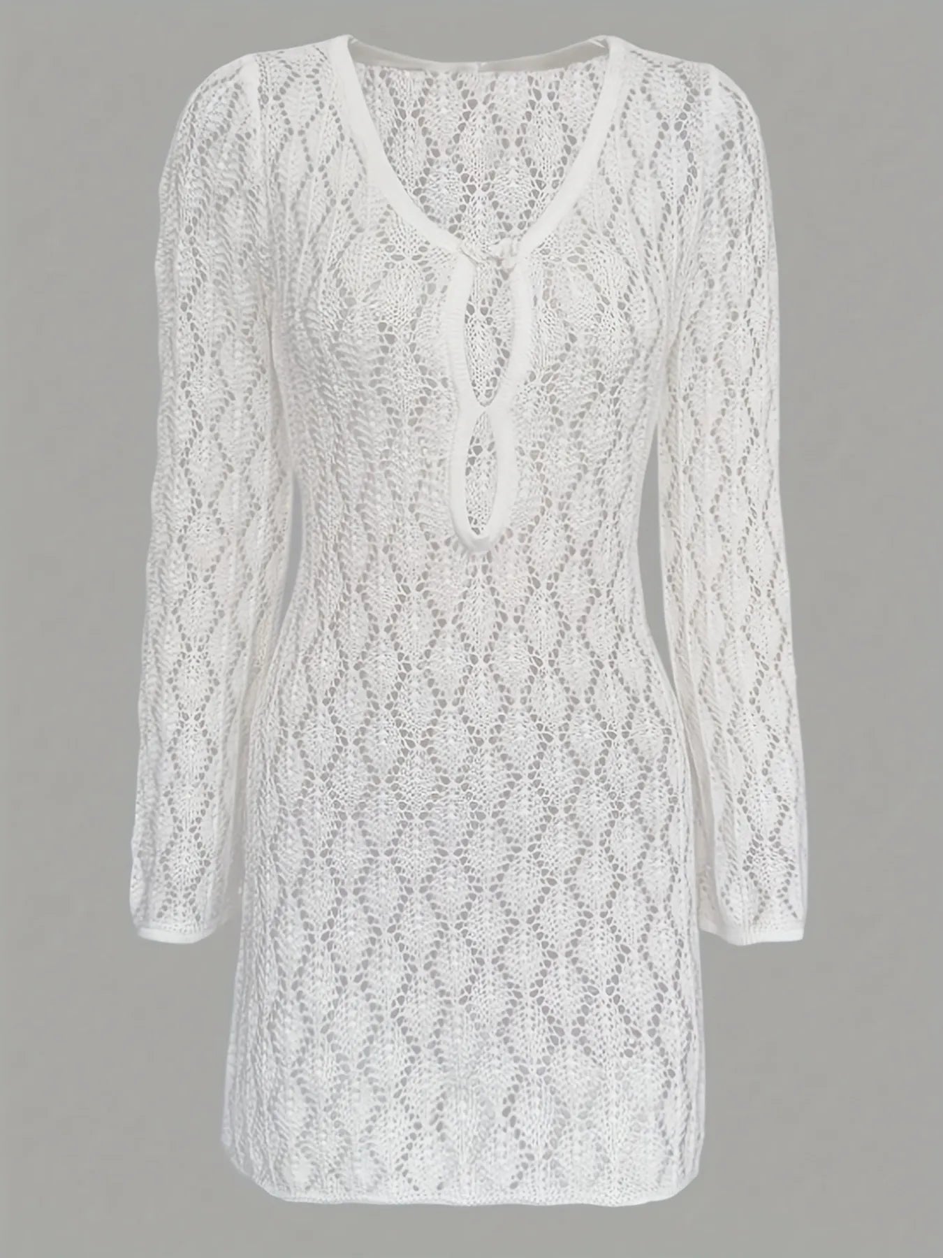 Openwork Long Sleeve Knit Dress - Fashorio