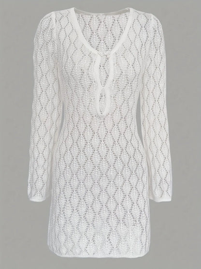 Openwork Long Sleeve Knit Dress - Fashorio