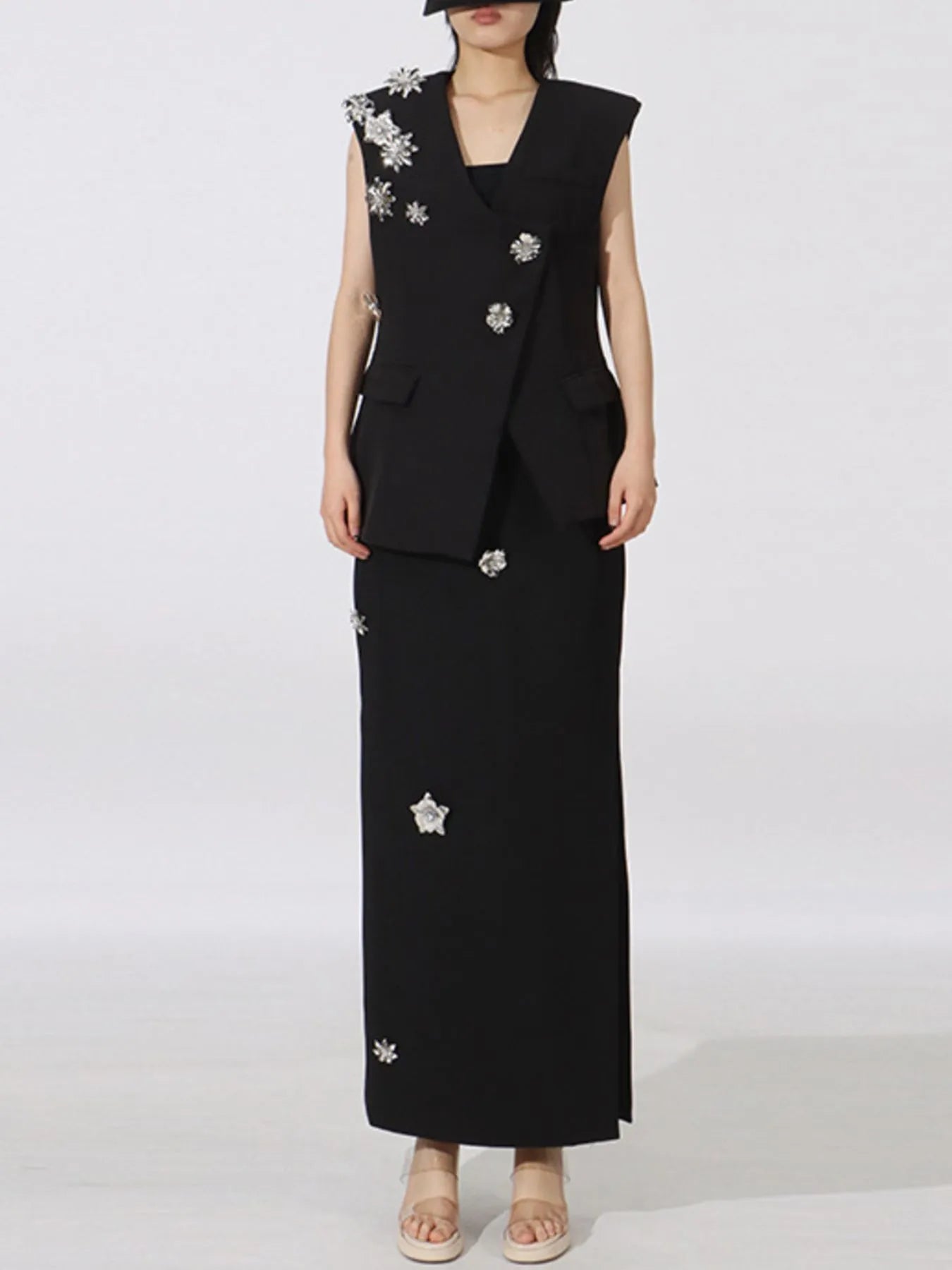 Flower Sleeveless Vest and Skirt Set - Fashorio