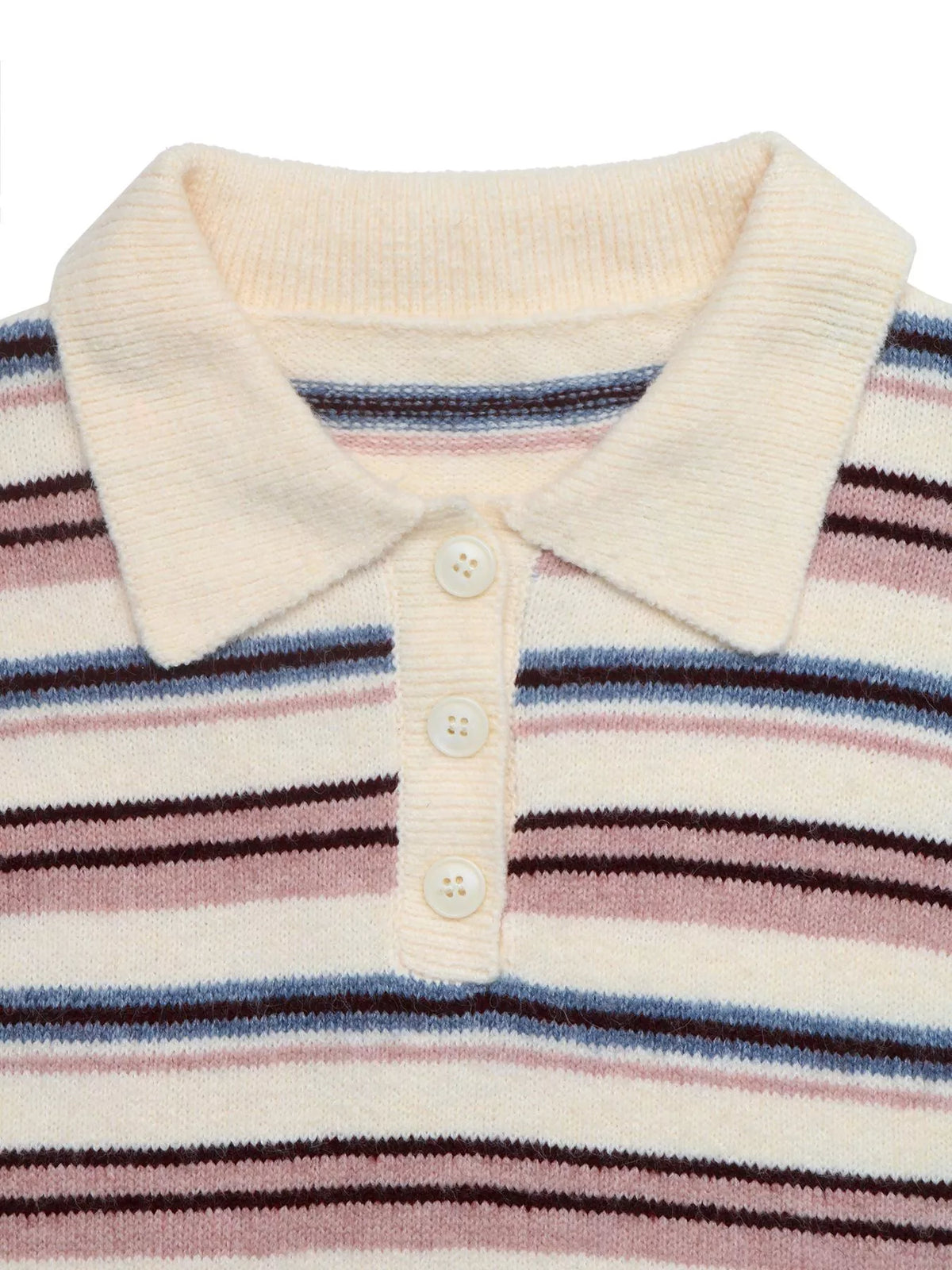 Striped Polo Collar Sweater in Pink close up