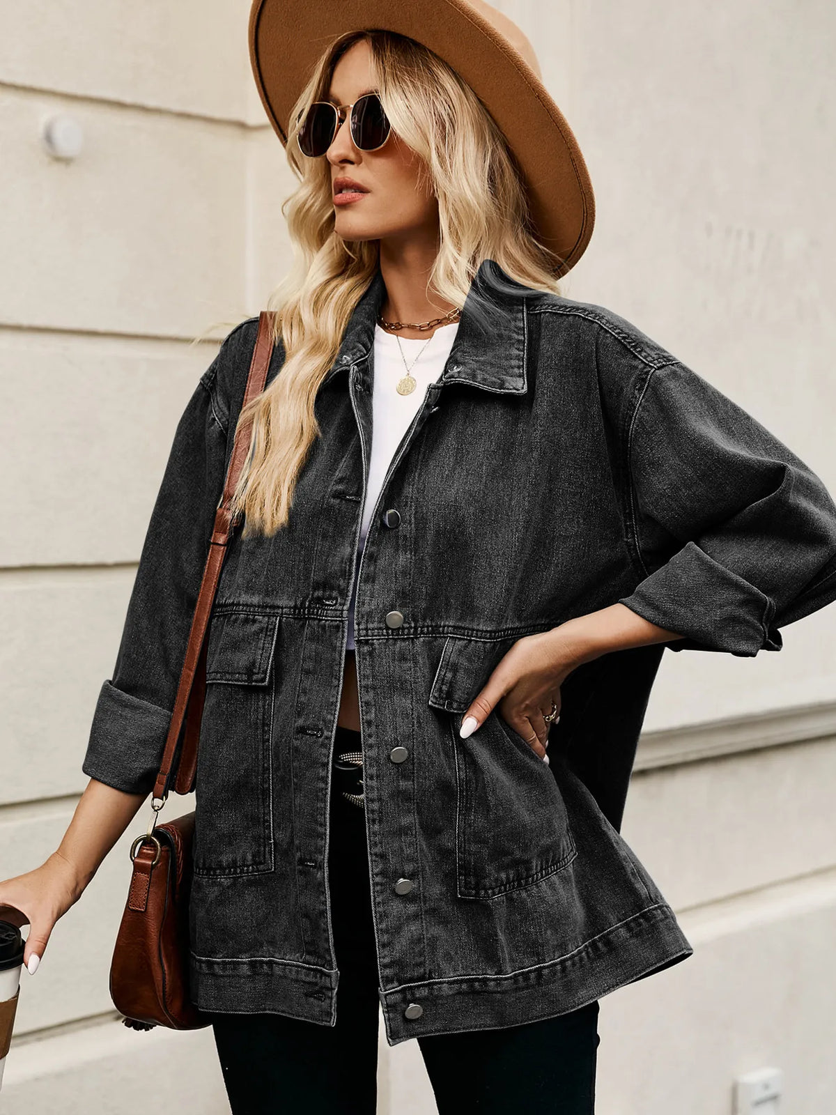 Oversized Hooded Denim Jacket in Light Blue view 17