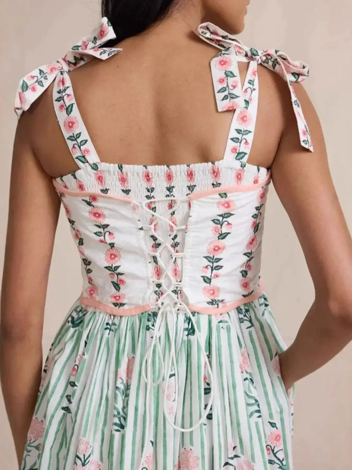 Floral striped cami maxi dress full length view