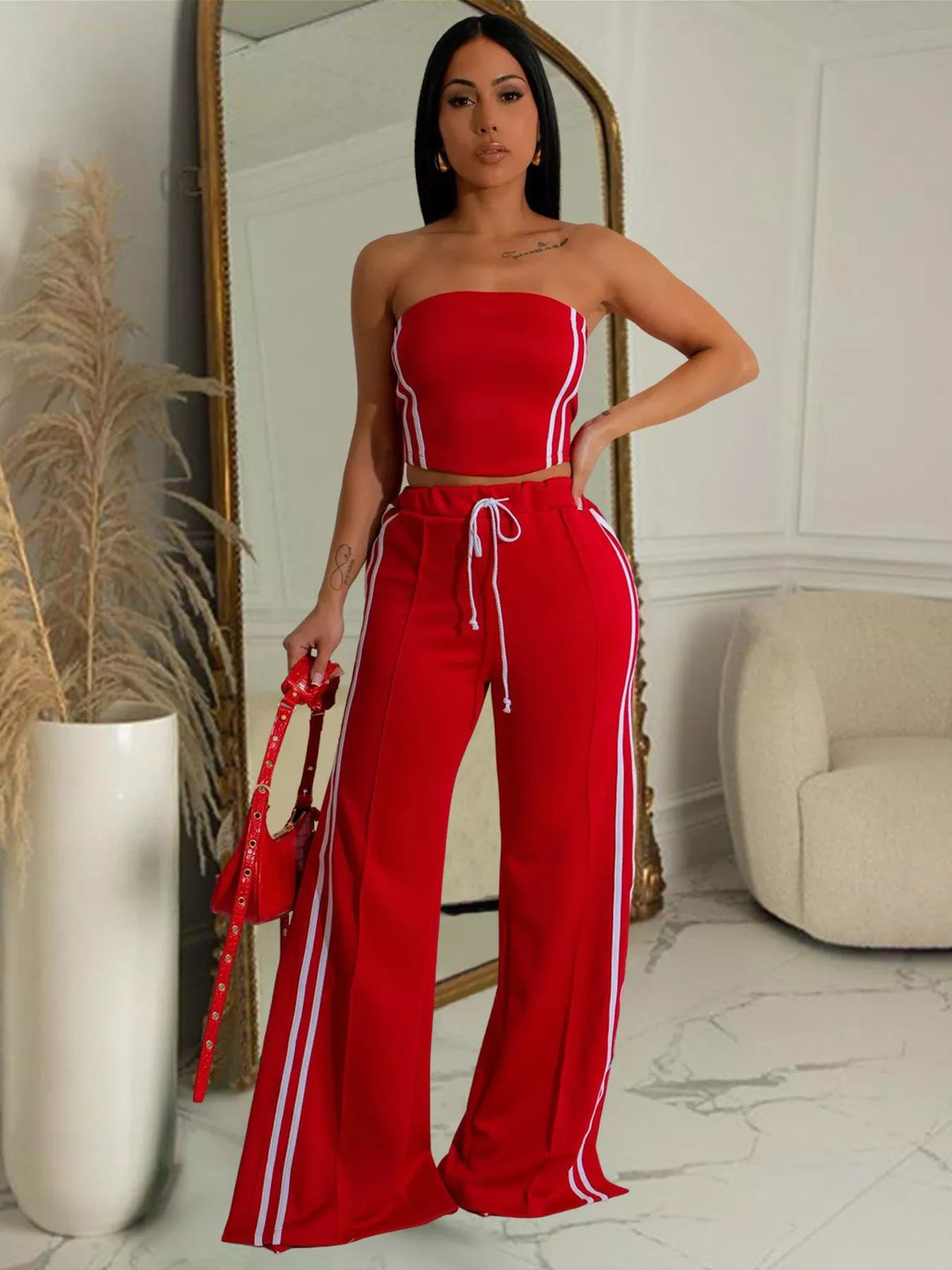 Wide leg pants set profile