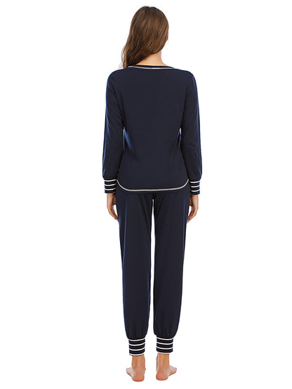 Round Neck Top and Pants Lounge Set - Fashorio