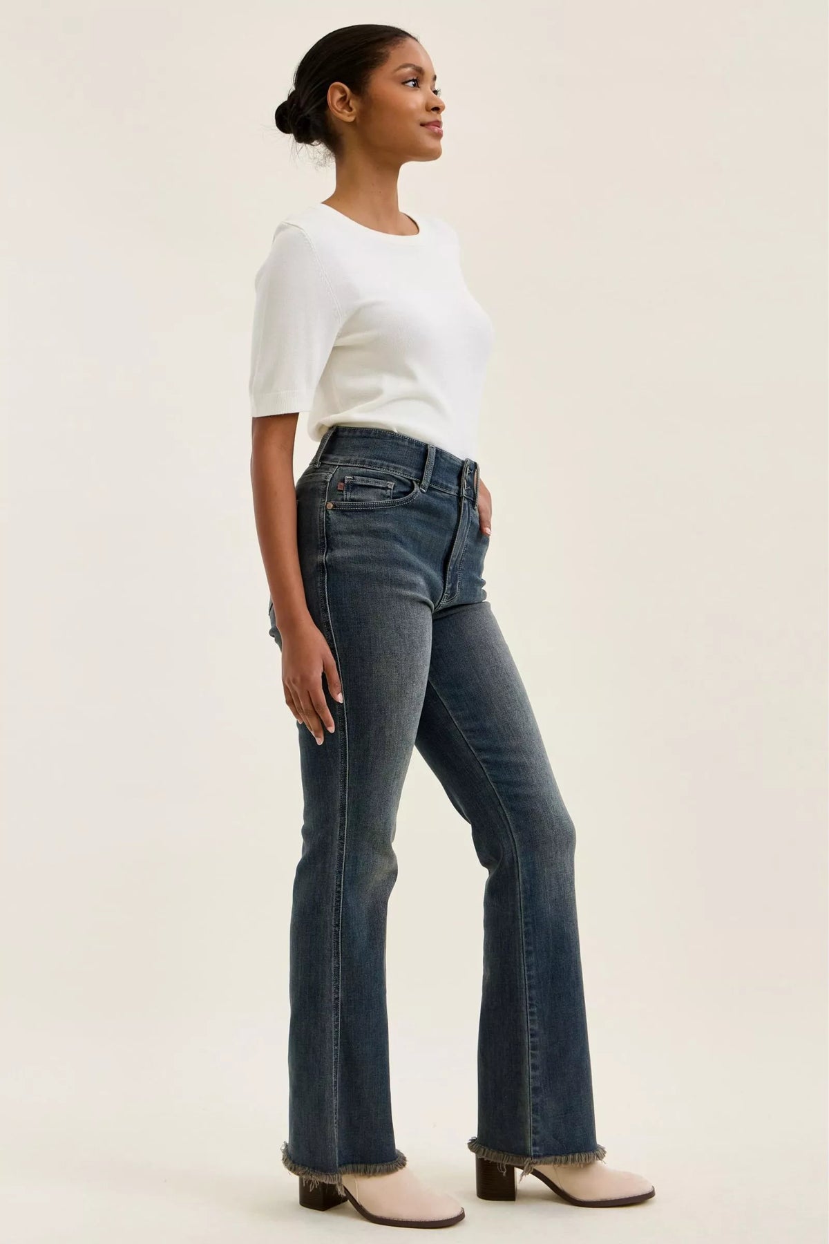 Judy Blue High Waist Double Button Frayed Hem Jeans, view 10